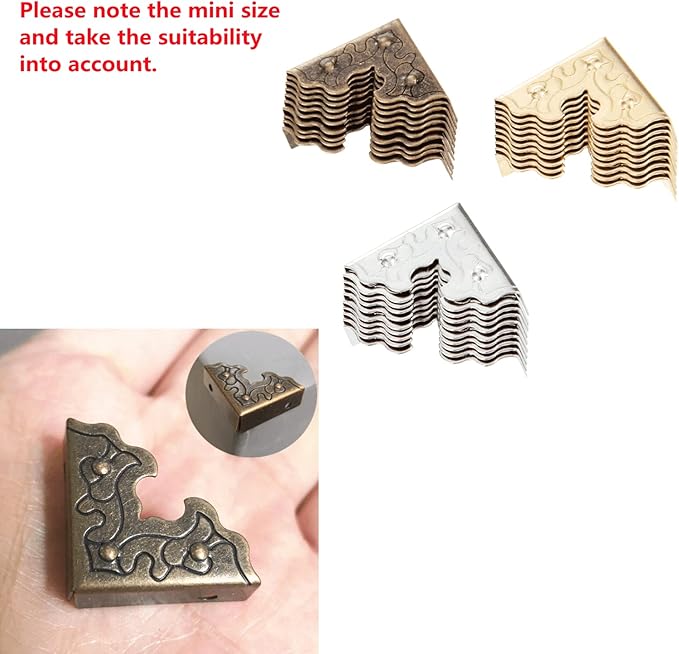 dophee 10Pcs Metal Decorative Corner Protectors, Vintage Style Edge Safety Guards Covers for Picture Frame Jewelry Box Gift Box Wooden Case Cabinet Furniture, Gold 0.98"x0.98"x0.35"