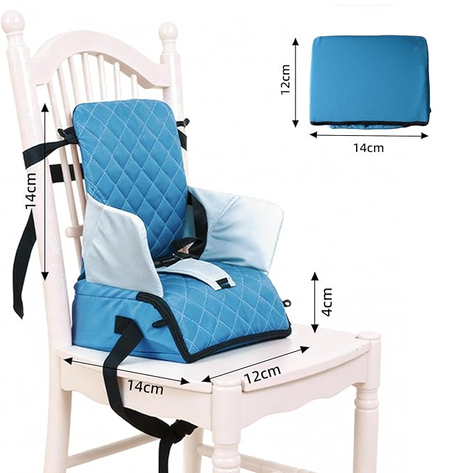 Booster Seat for Kitchen Chair, Toddler Booster seat for Dining Table, Travel, Restaurant, Portable High Chair, with Storage Bag, Baby Essentials, Blue(12"x12"x4")