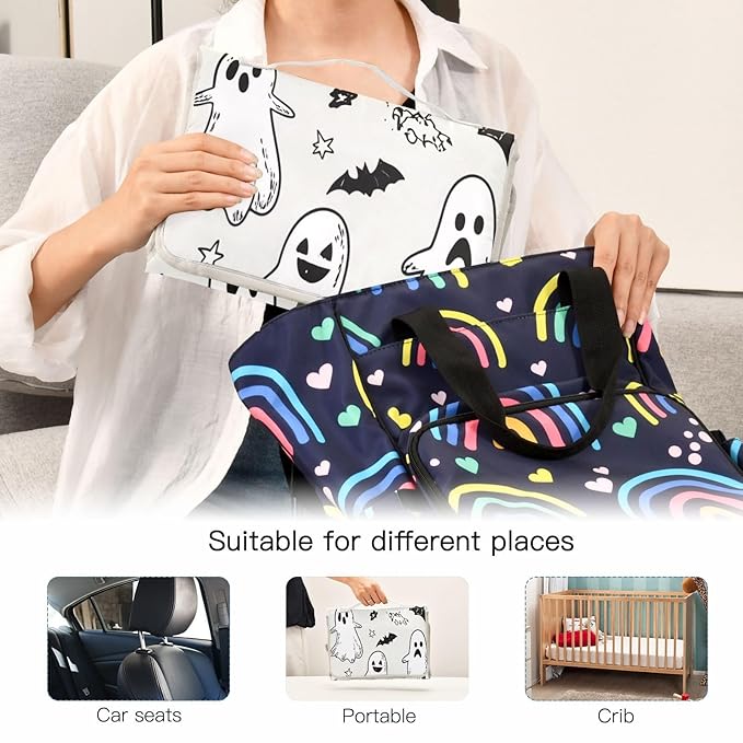 Graffiti Cute Ghosts and Bats Portable Changing Pad, Baby Changing Pad, Waterproof Diaper Changing Travel Bag for Boys and Girls