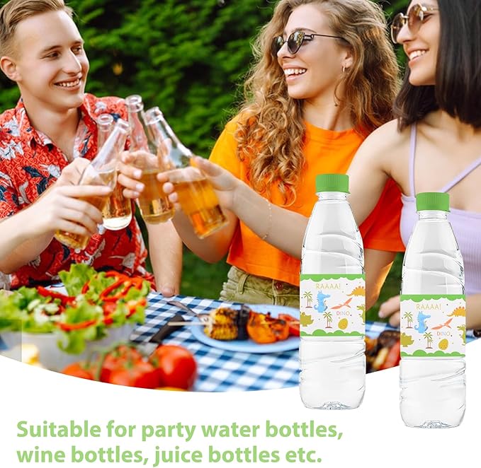 48 Pcs Dinosaur Baby Shower Water Bottle Labels Waterproof Water Bottle Wrappers Green Animal Water Bottle Stickers Baby Shower Bottle Wraps Decorations for Birthday Party