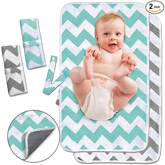 Portable Changing Pad, 2 Pack Baby Waterproof Diaper Changing Pad Reusable and Washable Newborn Travel Mat Station for Home Travel Outside
