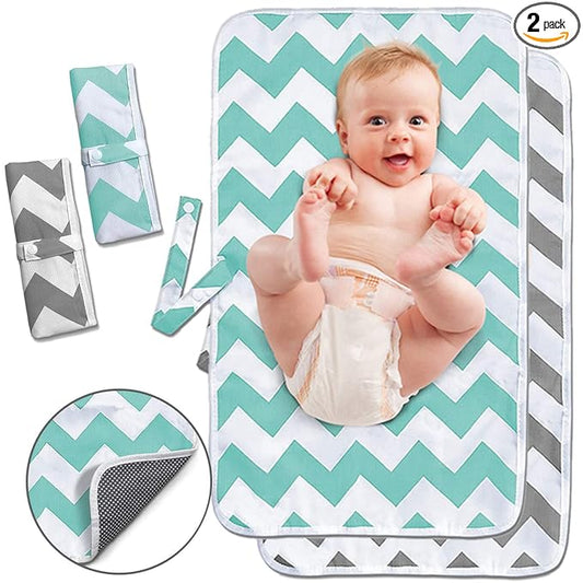 Portable Changing Pad, 2 Pack Baby Waterproof Diaper Changing Pad Reusable and Washable Newborn Travel Mat Station for Home Travel Outside