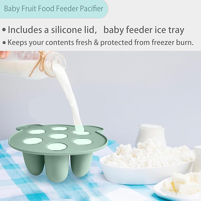 BigSpinach Silicone Baby Food Freezer Tray with Teething Popsicle Molds - Baby Fruit Feeder and Breastmilk Teether Combo
