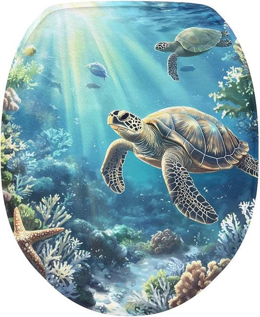 Ocean Turtle Toilet Lid Covers Protector Pad Soft Flannel Fabric Breathable Toilet Seat Covers for Bathroom Soft, Dustproof Seat Covers Keep Clean Tidy Fits Most Toilet Cover Seat