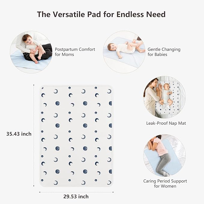 Baby Changing Pad Portable Travel Changing Pad 2 Pack, Foldable Changing Mat 35 * 29.5 inch Absorbent and Soft Changing Mat Diaper Bag Essentials - Blue&Blue Moon