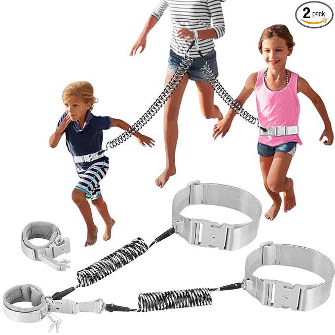 Accmor Toddler Waist Leash + Anti Lost Wrist Link with Lock, Hands-Free Baby Safety Belt Kids Elopement Leash Child Secure Public Walking Tether for Two Children & Special Needs ADHD/ASD Autistic