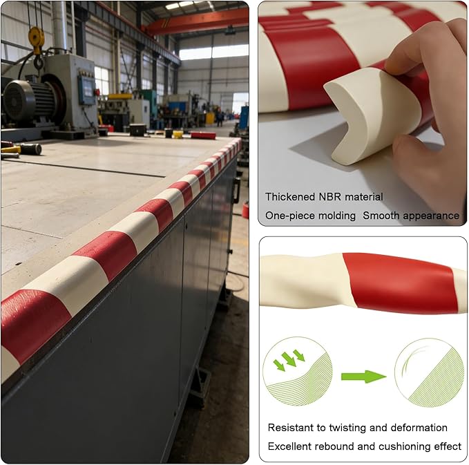 Wall Edge Corner Guards, 196.9in/5m Red White Safety Bumpers, Self-Adhesive Foam Protector Padding, Warehouse Racks, Shelves, Garage & Equipment Protection (1, Red+White, 196.5in/5m)