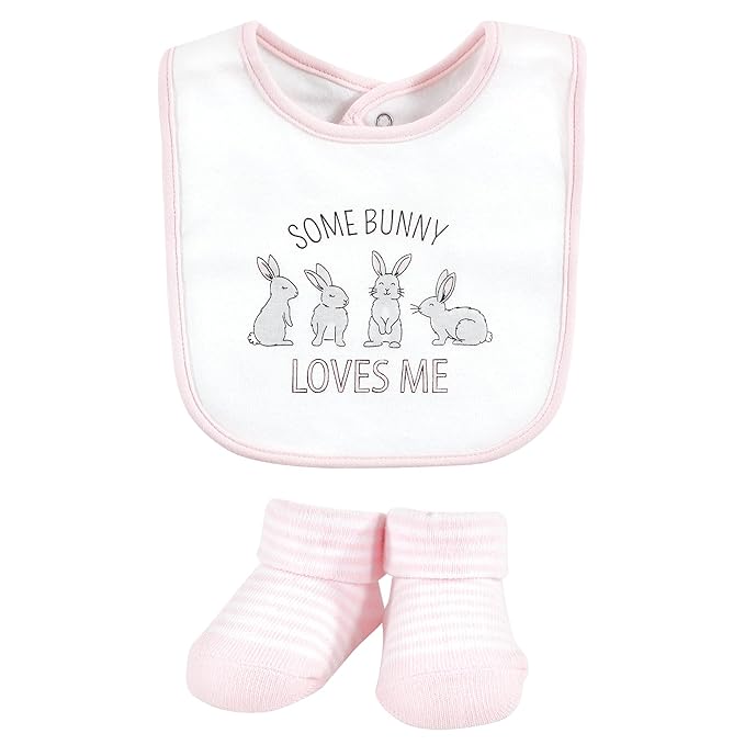Hudson Baby Unisex Baby Cotton Bib and Sock Set, Some Bunny, One Size