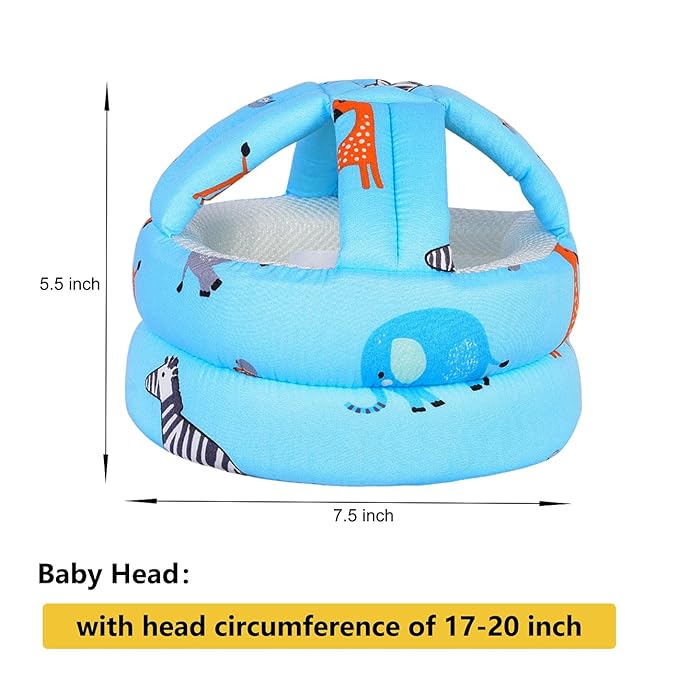 Baby Adjustable Helmet, Lightweight and Soft, Great for Baby Learning to Walk and Crawl. Zoo,Blue