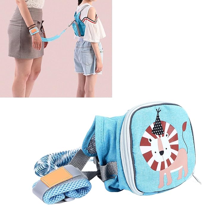 1.5m 2 in 1 Kids Backpack Safety Leash Toddler Harness Backpack with Leash Prevent Lost Children Harness Wrist Link for Outdoor Use (Blue)