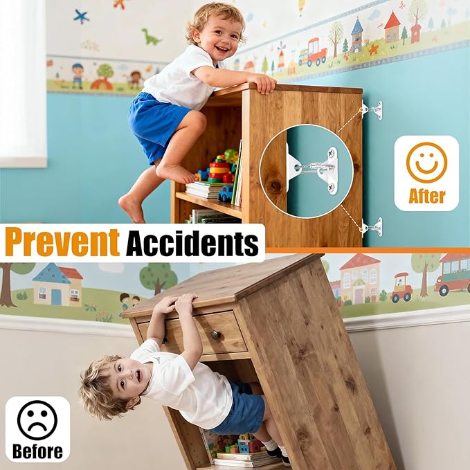6-Pack Furniture Anchors for Baby Proofing, Anti Tip Straps Safety Kit to Prevent Dresser, Bookshelf, Cabinet from Tipping Over for Child & Pet Safety (White)