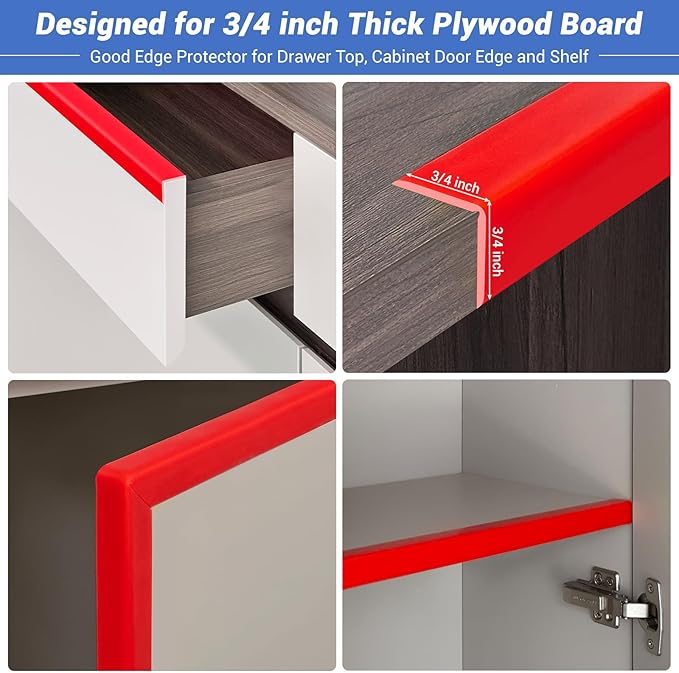 Wall Corner Protector, Peel and Stick Wall Corner Trim, Flexible Rubber Molding Wall Corner Guard, L Shaped Self Adhesive Edge Protector Moulding Trim for Wall Edge Ceiling, Red, 3/4in,10Ft