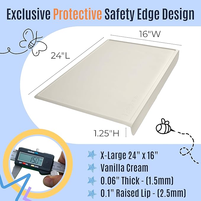 Silicone Craft Mat for Painting, PlayDoh and Art Projects with Angle-Protective Safety Edge – Toddlers & Kids Placemat – Non-Slip & BPA-Free Food Mat – 1.5mm Thick, 24"x16", Vanilla Cream