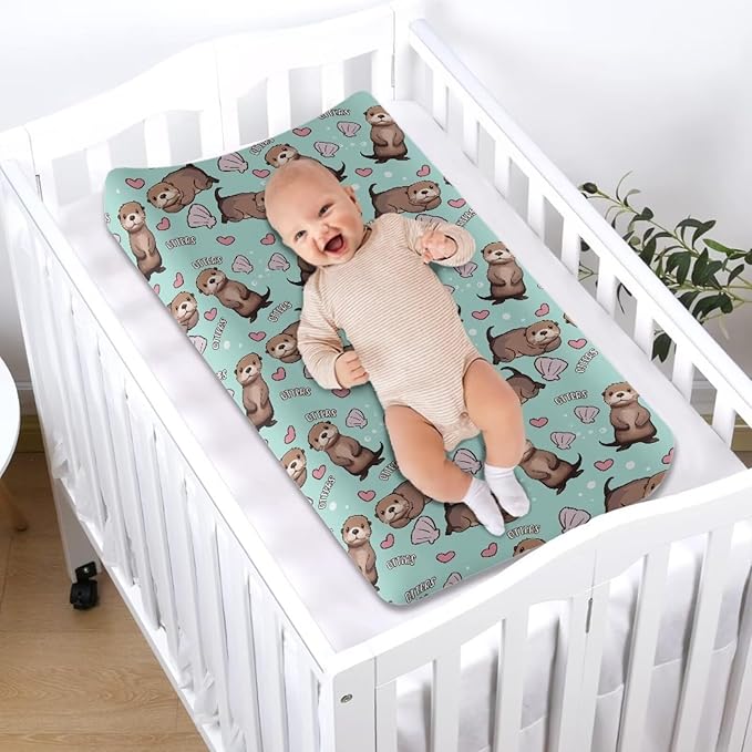 ZDCUSTOM Otters Changing Pad Cover Lovely Print Changing Pad Sheets Soft & Breathable Diaper Changing Table Cover Infant Newborn Changing Mat Sheet