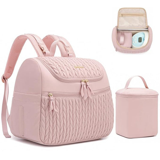 Qualyphant Breast Pump Bag for Spectra S1/S2 & Medela – Insulated Cooler Bag, 13" Laptop Sleeve, Diaper Bags Backpack – Lightweight, Water-resistant & Stylish for Work, Travel, Pink