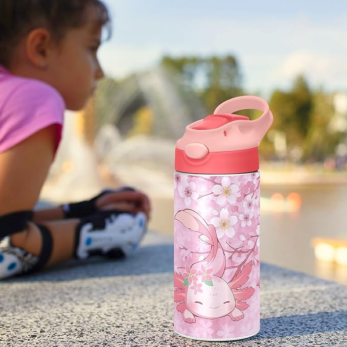 Ice Cream Insulated Water Bottle 20 oz with Straw and Carry Handle Pink Purple Candy Cone Boys Girls Thermos Bottle Vacuum Stainless Steel Bottles Leak-Proof for Sports Travel and School