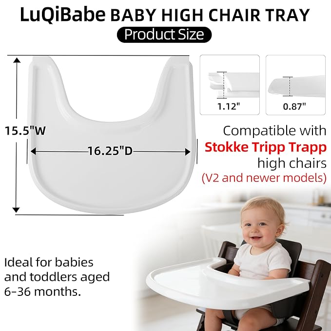 Baby High Chair Tray Compatible with Stokke Tripp Trapp Chair (V2 and Beyond) with Smooth Surface and Strong Suction Power Made of Food-Safe Plastic (BPA BPS BPF Lead Phthalate Free) - White