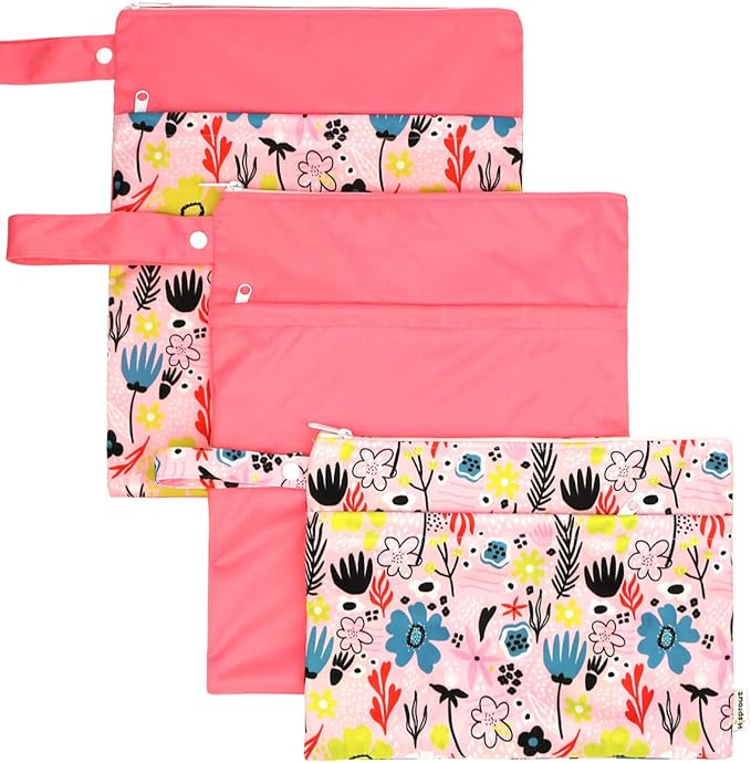 Grab and Go Wet Dry Cloth Diaper Bags -Waterproof Washable Reusable Diaper Organizer (simple bag, Dreaming Flower)