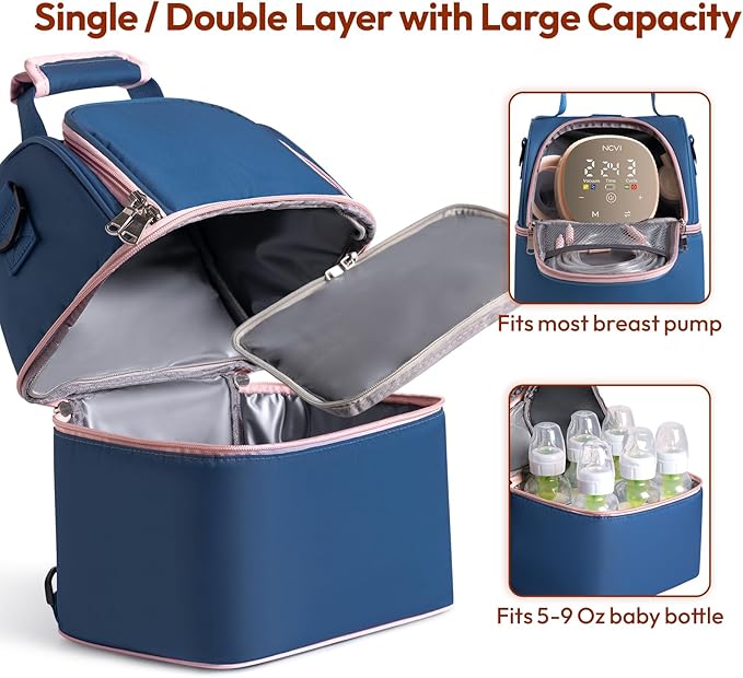 NCVI Breastmilk Cooler Bag, Breast Pump Bag with 2 Ice Pack Fits 6 Bottles, Double Layer Breast Milk Cooler Travel Bag Baby Bottle, for Travel, Nursing Mom Daycare, Work, Picnic (SkyBlue)