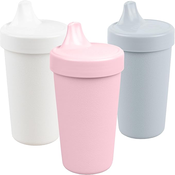 Re-Play Spill-Proof Sippy Cups for Toddlers - Kids Reusable 10 Oz Set of 3, Dishwasher & Microwave Safe, Made in USA, Modern Pink