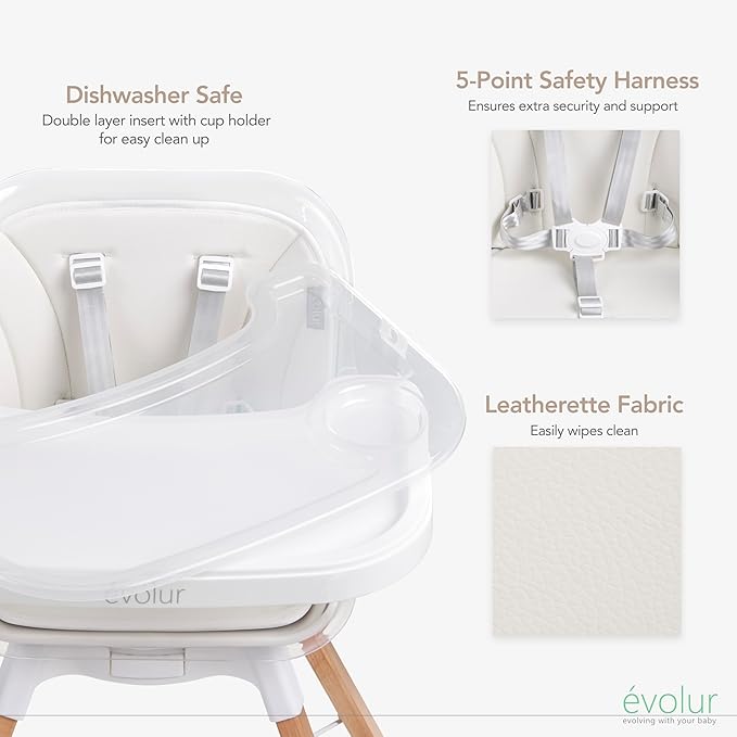 Evolur 360° Bloom Highchair, Rotating, Convertible Baby Feeding Chair with Adjustable Height, Removable Tray, Easy to Clean, Stylish & Space-Saving for Newborns & Toddlers - Panna Cotta