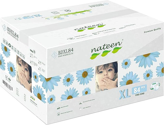 Nateen Premium Baby Diapers, Overnight Use Disposable Diapers for Sensitive Skin, Ultra Thin Diapers with Comfortable Fit. Size 5 (X-Large), 84, Count.