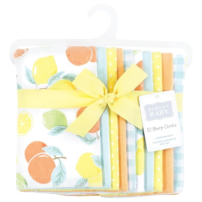 Hudson Baby Unisex Baby Flannel Burp Cloth 10pk, Citrus Mint, One Size