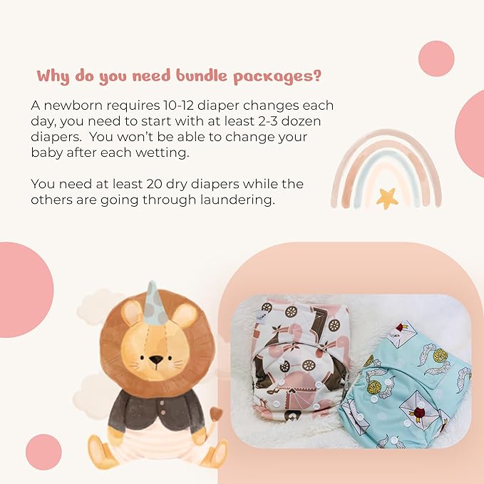 KaWaii Baby HD2 Fast Changing Nappies - 12 Reusable, Leak-Proof Diapers with 24 Premium 5-Layer Inserts for Newborn to Toddler