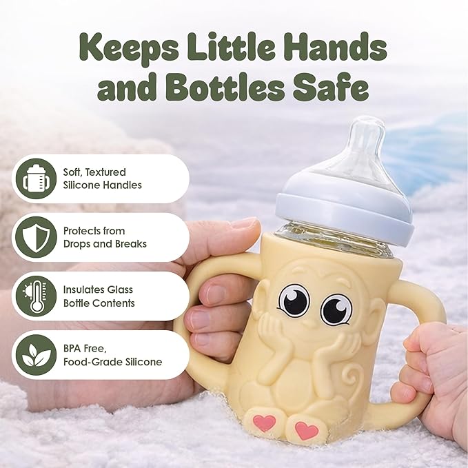 Silicone Bottle Sleeve for 8oz Philips Avent Natural Glass Bottle | Drop Protector + Easy Grip Handles | BPA Free Safe Material | Baby Bottle Not Included | Green Panada