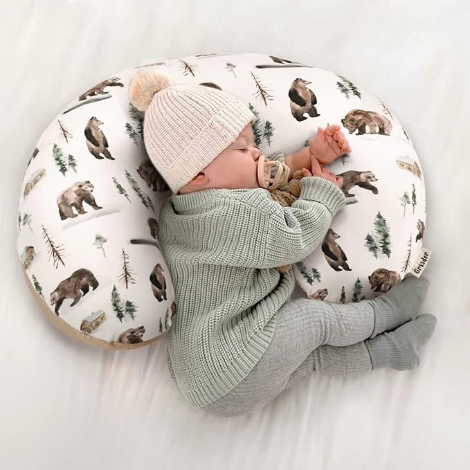 GRSSDER Nursing Pillow Cover Stretchy Minky Removable Nursing Covers for Breastfeeding Pillows, Ultra Soft Comfortable Slipcover for Boy and Girls, Jungle Bear/Rainbow