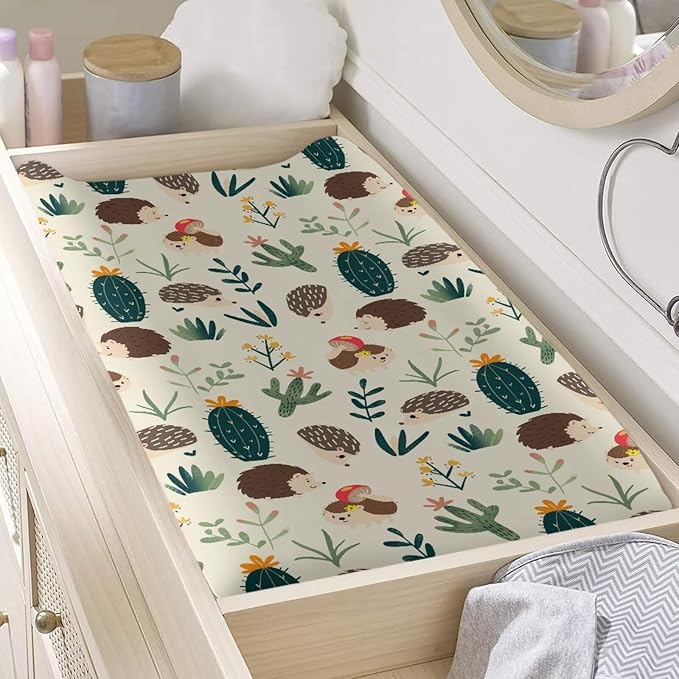 Hedgehog Changing Pad Cover Breathable Stretchy Universal Tray Table Mat Washable Lightweight Waterproof Nursery Pad Change Cover