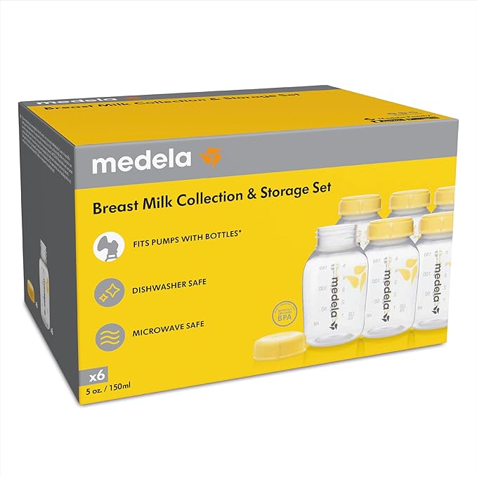 Medla Breast Milk Collection and Storage Bottles with Solid Lids - 5oz-150mL Breastmilk Container, Compatible with Medela Breast Pumps and Made Without BPA, 6 Count (Pack of 2)