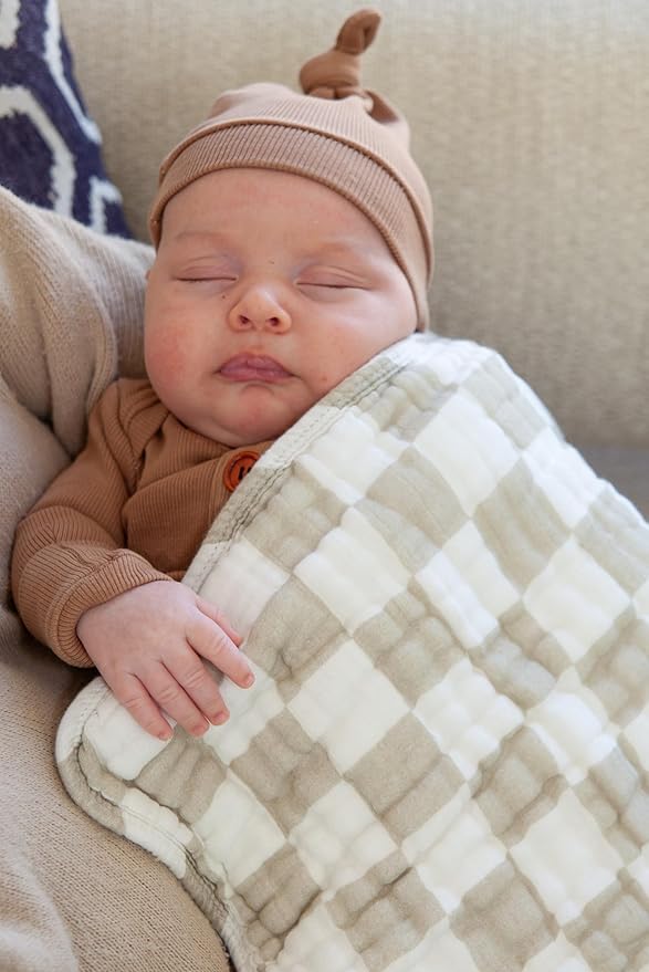 Nana Baby Burp Cloths – 100% Organic Cotton, Oversized & Hypoallergenic, 8-Layer Muslin, Machine Washable, Neutral Unisex Colors, Gentle on Sensitive Skin, Set of 3 (Beige)