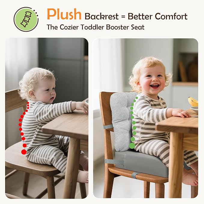 Booster Seat for Kitchen Chair Dining Table with Comfy Backrest Pillow and Adjustable Safety Buckles,Non-Slip Kid Toddler Booster Seat for Dining Table, PU Travel Baby Booster Cushion Chair