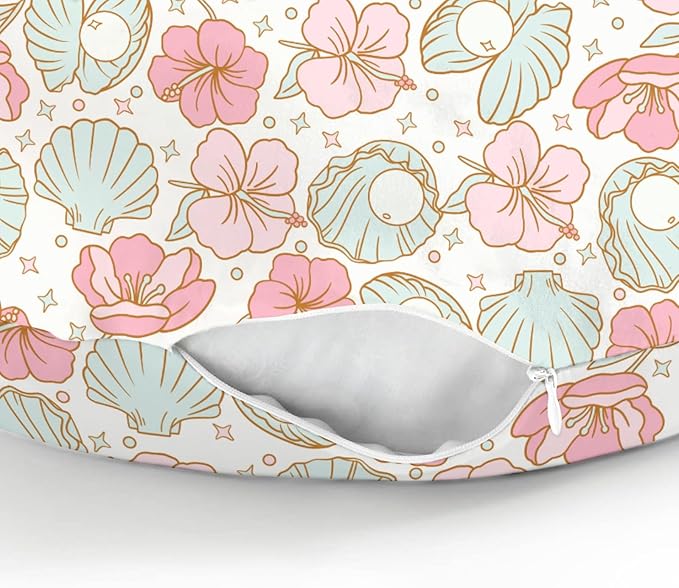 Boho Summer Mermaids Floral Nursing Pillow Covers for Boy Girl Beach Seashells Conch Tropical Flowers Nursery Slipcovers for Breastfeeding Pillows Ocean Marine Soft Stretchy Cover for Newborn Infant