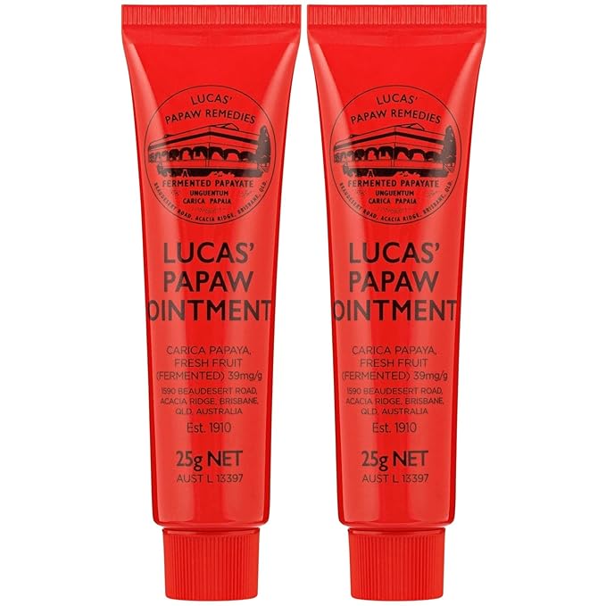 Lucas Papaw Ointment 25g — 2 Pack — Fermented Papaya Lip and Skin Balm, Multipurpose Topical Ointment for Dry Lips, Cracked Skin and Minor Irritations, Made in Australia