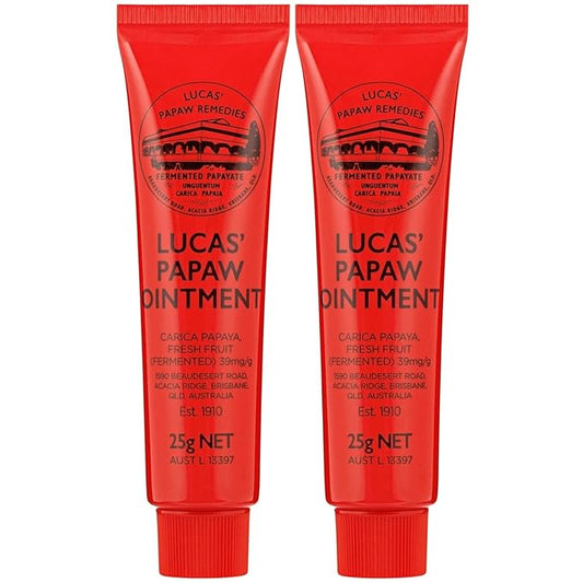 Lucas Papaw Ointment 25g — 2 Pack — Fermented Papaya Lip and Skin Balm, Multipurpose Topical Ointment for Dry Lips, Cracked Skin and Minor Irritations, Made in Australia