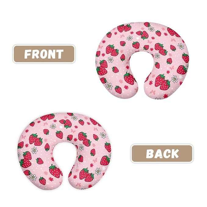 Pillow Cover Girls Baby, Breastfeeding Pillow Cover for Baby, Snug Fits Newborn Nursing Pillow Case, Super Soft Breathable, Pink Strawberry
