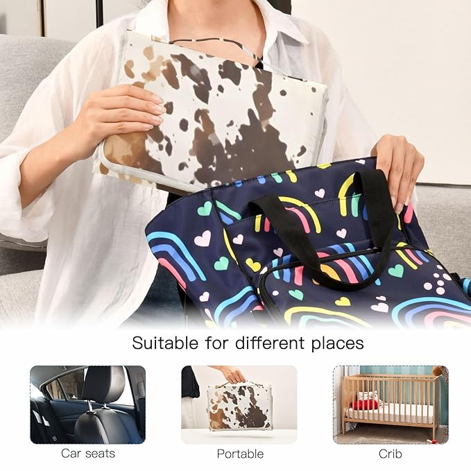 Portable Baby Changing Pad - Retro Cow Print Waterproof Diaper Changing Mats for Baby Boys Girls, Lightweight Changing Pads