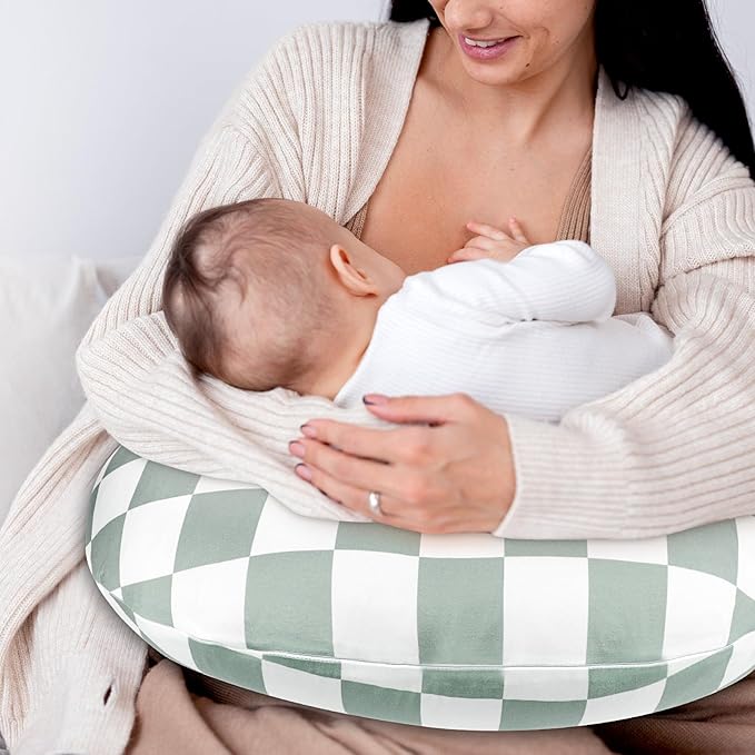 Nursing Pillow Cover and Newborn Lounger Cover, Soft Comfortable Slipcover for Baby Girl Boys, Green Checkerboard, Lounger Not Included
