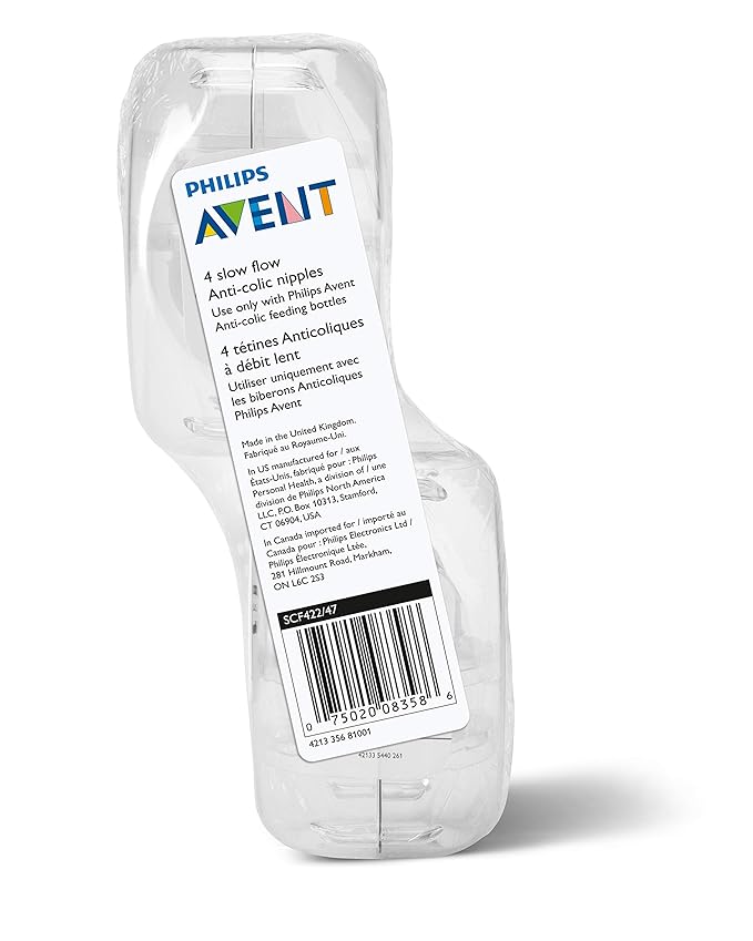 Philips Avent Anti-Colic Baby Bottle Slow Flow Nipple, 4pk, Flow 2, SCF422/47