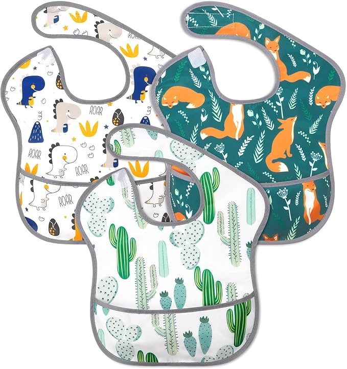 Accmor Baby Bibs for Eating, Waterproof Mess Proof Baby Toddler Bibs, Apron Smock Feeding Bibs for Girls Boys