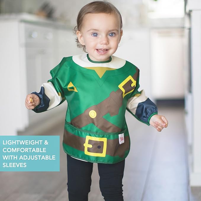 Bumkins Nintendo The Legend of Zelda Sleeved Bib and Snack Bag Set – Waterproof Feeding Bib for Ages 6–24 Months and Reusable Sandwich and Snack Bags for Kids 3+