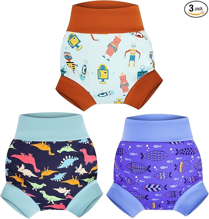 MOEMOE Baby Reusable Swim Diapers 3Pcs Comfortable Waterproof Baby Swim Diapers for Boys Swim Lesson M/3T