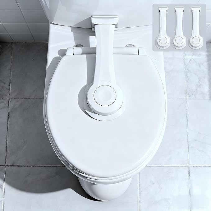 Toilet Locks Baby Proof - Toilet Seat Locks for Toddlers, Strong 3M Adhesive, Easy One-Hand Operation, Child Safety, Fits Most Toilets(3-Pack)