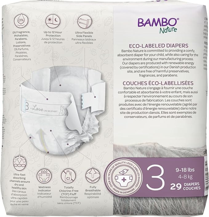 Bambo Nature Premium Eco-friendly Baby Diapers, Size 3 (9-18 Lbs), 29 Count