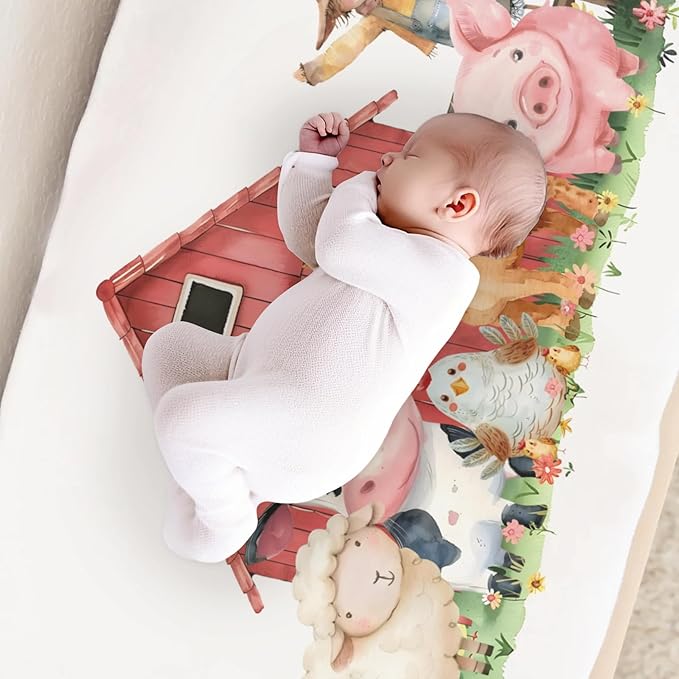 Watercolor Farm Animals Cow Chicken Horse Sheep Flowers Floral Baby Changing Pad Cover, Unisex Farm Life Theme Nursery Diaper Changing Table Pad Mat Sheet for Boys Girls-16x32