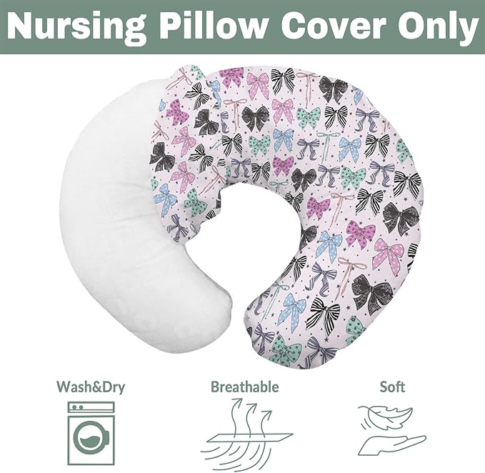 Spooky Halloween Bows Baby Nursing Pillow Covers for Boy Girl Cute Girly Ribbons Stars Nursery Pillowcase for Breastfeeding Pillows Fall Autumn Bows Soft Stretchy Slipcovers for Newborn