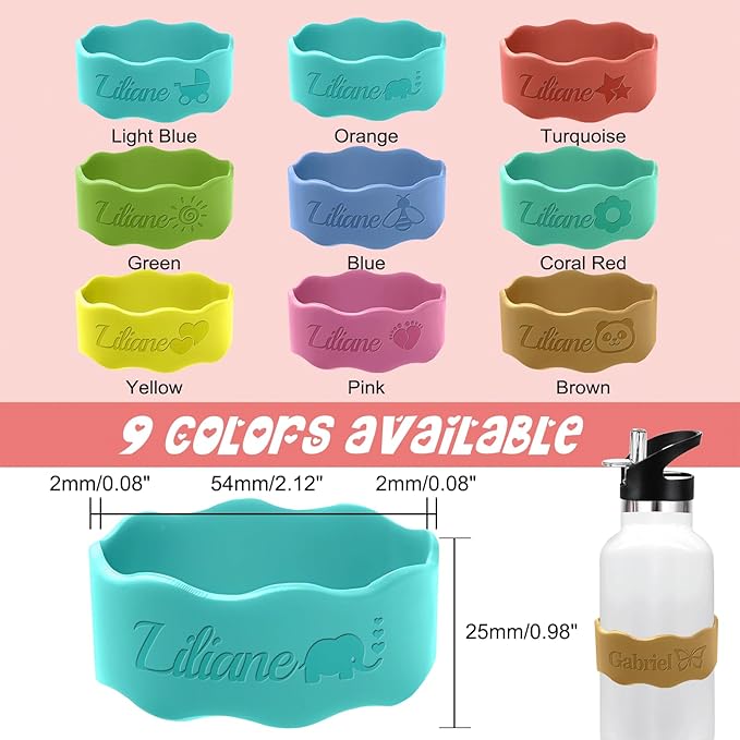 Personalized Baby Bottle Labels for Daycare Custom Silicone Water Bottle Bands Engraved Customized Reusable Name Straps for Kids Girl Boy Baby Shower Gifts Light Blue