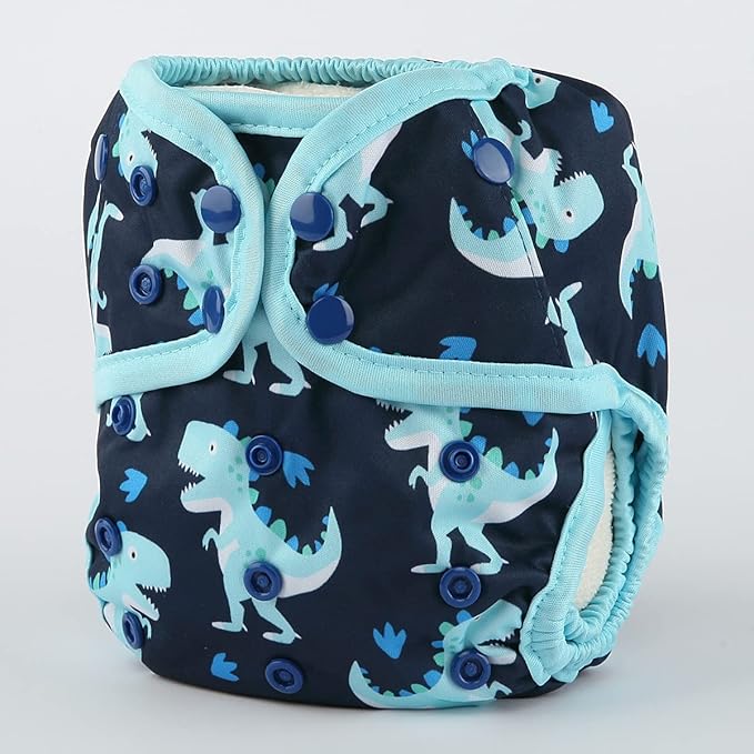 Baby Diaper Cover Nappy One Size 10lbs to 36lbs (Blue Dinosaurs)